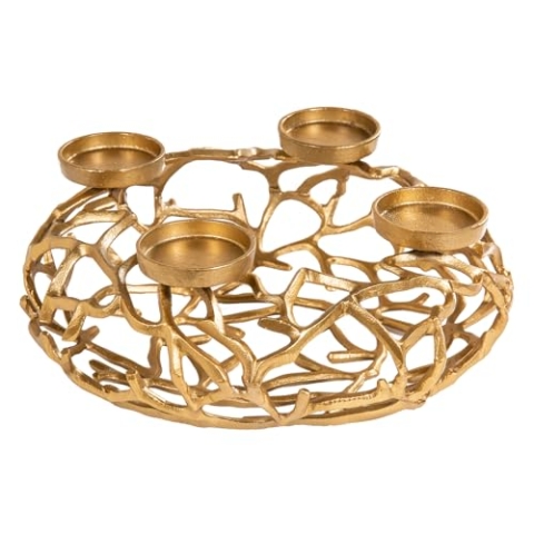 Riess Ambiente Eleganter Kerzenhalter Abstract Ø 38cm Gold Kranz aus Ästen für 4 Kerzen Adventskranz aus Aluminium Tischkranz für Stumpenkerzen