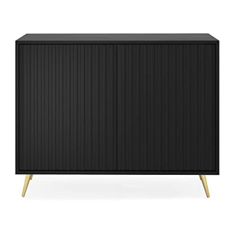 Selsey Kommode Schrank Aufbewahrungsschrank 104 cm 2 Türen 4 Fächer Schwarz Goldene Beine Bello