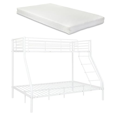 [neu.haus] Neuhaus Metall-Etagenbett - Weiß - Mit Matratzen 200x140/90cm Kinderbett Stockbett Hochbett Metall Bettgestell