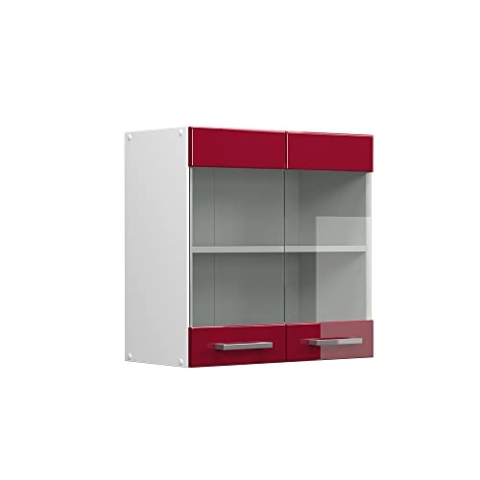 Vicco Hängeschrank R-Line, Bordeaux Hochglanz/Weiß, 60 cm mit Glastüren