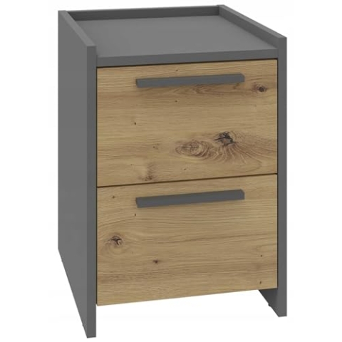 MATKAM Nachttisch ALTIVO 2SW H50 x B36 x T35,6 cm, mit 2 Hohen Schubladen (Anthrazit Grau-Artisan Eiche)