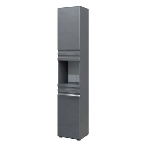 Vicco Badschrank Freddy, Badezimmerhochschrank, Anthrazit Hochglanz, 36 x 190.5 cm