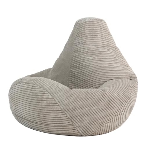 Icon Dalton Sitzsack Kinder, Beige, Flauschiger Cord Stoff, Sitzsack Cord mit Füllung, Bequemer Kinder Gaming Sessel, Kuschelsessel, Lese Sessel, Schlafzimmer, Kinderzimmer, Spielzimmer