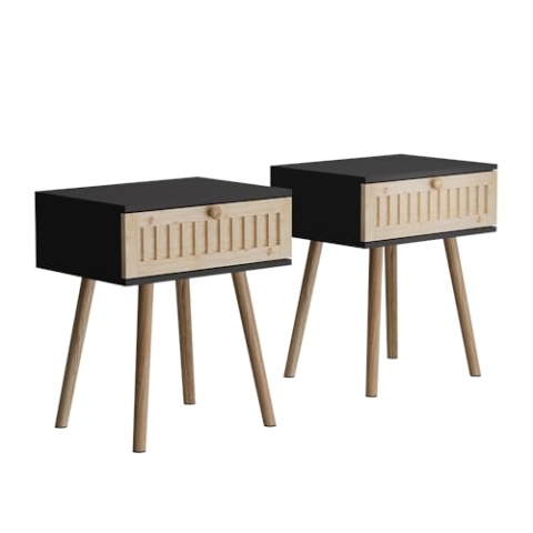 Vicco Nachttisch Holk, Nachtkommode, Anthrazit/Kiefer, 40 x 47 cm 2-er Set