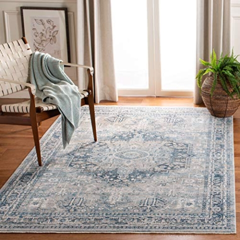 SAFAVIEH Traditionell Teppich für Wohnzimmer, Esszimmer, Schlafzimmer - Victoria Collection, Kurzer Flor, Blau und Grau, 122 X 183 cm