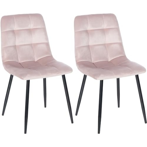 CLP 2er Set Esszimmerstuhl Tilde I Küchenstuhl gepolstert I Polsterstuhl mit Rückenlehne, Farbe: Pink, Material: Samt