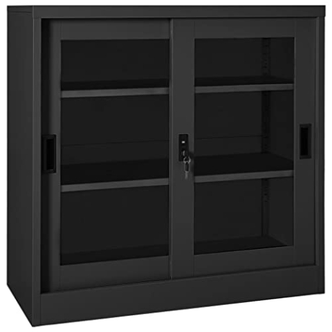 vidaXL Schrank mit Schiebetür Büroschrank Aktenschrank Büromöbel Metallschrank Stahlschrank Lagerschrank Universalschrank Anthrazit 90x40x90cm Stahl