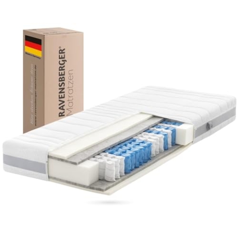 RAVENSBERGER Matratzen Tonnentaschenfederkern-Matratze Ravo-Spring - Härtegrad H2, mittel - 90 x 200 cm, Höhe 22 cm - 7-Zonen - Standard 100 by Oeko-TEX Zertifiziert