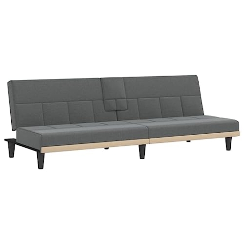 vidaXL Schlafsofa mit Getränkehaltern, Sofa mit verstellbaren Rückenlehnen, Couch für Wohnzimmer, Schlafcouch Bettsofa Sofabett Metallfüße, Dunkelgrau Stoff
