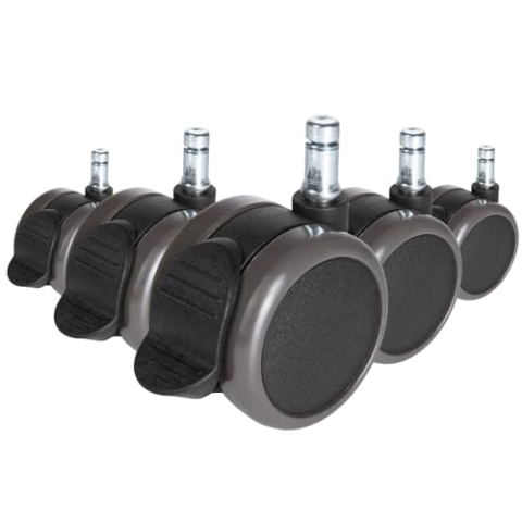 hjh OFFICE 619038 5X Hartbodenrollen mit Feststellbremse 10mm / 65mm Stuhlrollen Bürostuhl für Harte Böden