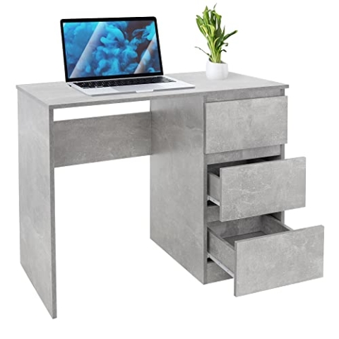 ML-Design Schreibtisch mit 3 Schubladen, 90x76x50 cm, Grau in Beton-Optik, viel Stauraum, modern, Arbeitstisch Bürotisch Computertisch Büromöbel Kinderschreibtisch Laptoptisch PC Tisch, für Heim/Büro