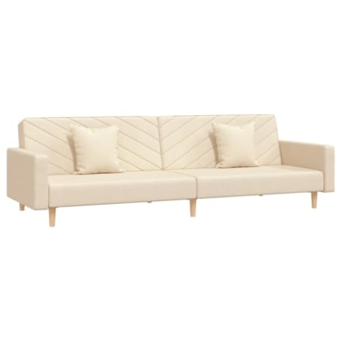 vidaXL Schlafsofa 2-Sitzer, Sofa mit 2 Kissen, Schlafcouch für Wohnzimmer Heimkino Büro, Couch Sofabett Tagesbett Gästebett, Creme Stoff