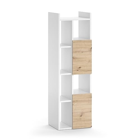 Vicco Badschrank Alf, Badezimmerhochschrank, Weiß/Eiche, 36 x 117 cm mit 2 Schubladen