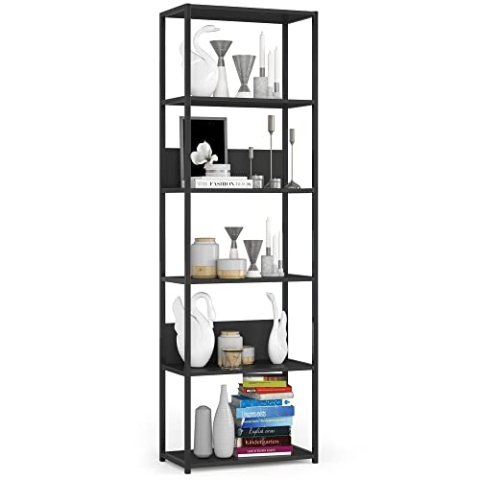 AKORD Industrielles Regal 60 cm | | Loft Bücherregal | Moderner Schrank | Bücher Regal | 6 Einlegeböden | Funktional Stabil | B60 x H192 x T32 cm | Gewicht 22,10 kg | Schwarz/Schwarz