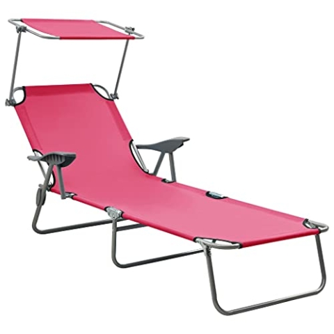 vidaXL Sonnenliege mit Sonnenschutz Zusammenklappbar Gartenliege Strandliege Freizeitliege Gartenmöbel Liege Campingliege Relaxliege Stahl Rosa