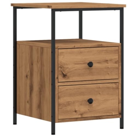 vidaXL Nachttisch, Nachtschrank mit Stauraum, Nachtkommode für Schlafzimmer, Nachtkonsole Beistelltisch Metallbeine, Artisan-Eiche Holzwerkstoff