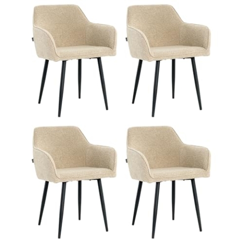Mevsim Store Esszimmerstühle 4er Set Bouclé Beige – Polsterstühle mit Armlehne & Metallbeinen – Moderne Küchenstühle für Esszimmer & Wohnzimmer