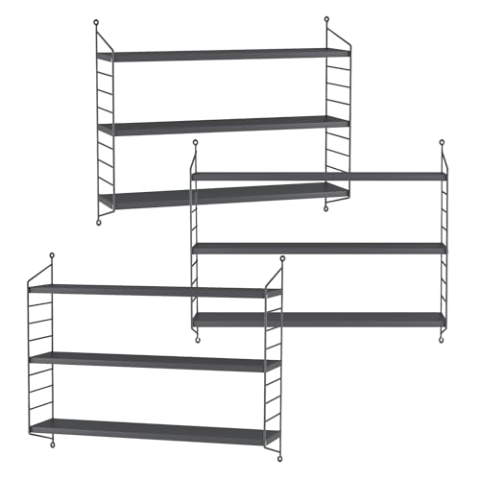 [en.casa] Modulares Wandregal Strängnäs 3er Set Metallregal Dunkelgrau Hängeregal mit 3 Regalböden Badregal Küchenwandregal Wandablage Wohnzimmer