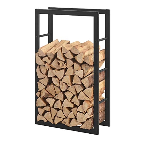 [en.casa] Kaminholzregal Täby Brennholzregal innen außen Metall 60 x 25 x 100 cm Holzunterstand Stapelhilfe für Feuerholz Holzlager Kaminholzständer Schwarz