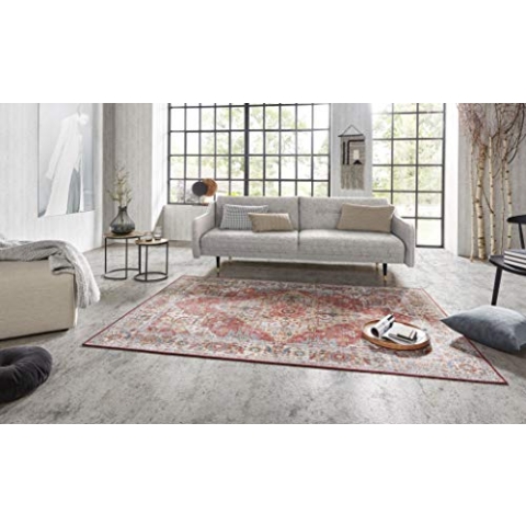 Nouristan Asmar Teppich – Wohnzimmerteppich Orient-Touch Detailiertes Muster Florales Kurflor Flachgewebe Teppich für Esszimmer, Wohnzimmer, Schlafzimmer – Ziegelrot, 160x230cm