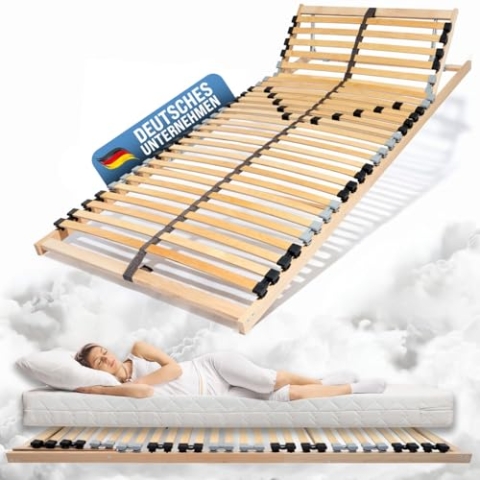Coemo Lattenrost mit verstellbarem Kopfteil - 80 x 210 cm Bettrost mit 30 Leisten, 7-Zonen, Einstellbarer Härtegrad - für alle Matratzenarten | Schlaftypen auch für Doppelbetten 160x210 cm
