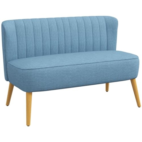 HOMCOM 2-Sitzer Stoffsofa Polstersofa Doppelsofa Retro-Look Sitzmöbel Loungesofa Holzrahmen Blau 117 x 56,5 x 77 cm