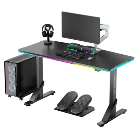 ULTRADESK - Iron - Computertisch - Schreibtisch für Gaming Monitor, Gaming Tisch, Höhenverstellbarer Schreibtisch mit RGB LED Hintergrundbeleuchtung - für 2 Monitore - Groß, Höhenverstellbar - Schwarz