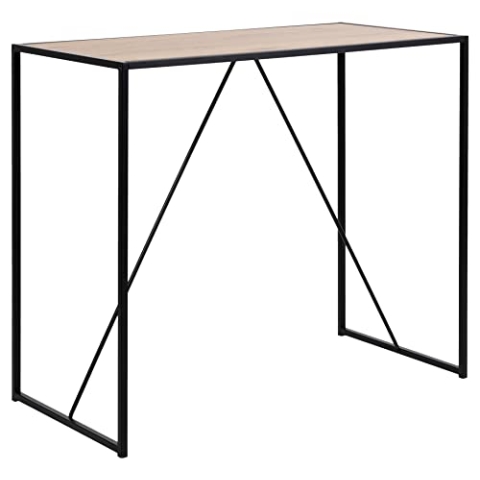 AC Design Furniture Jörn rechteckiger Bartisch, Tischplatte in Wildeiche-Optik und schwarzes Metallgestell, Esszimmerbar, Wohnzimmerbarmöbel, 1 Stück