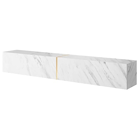 Selsey TV Schrank Board Sideboard Fernsehtisch Fernsehschrank 200 cm Hängend Weißer Marmor Gold Bisira