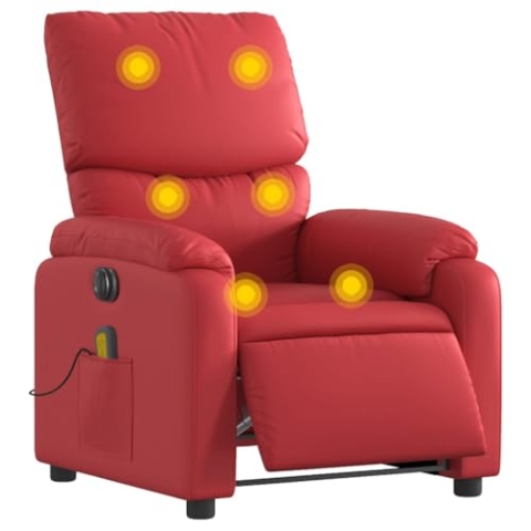 vidaXL Massagesessel, Sessel Elektrisch, Relaxsessel mit Liegefunktion Vibrationsfunktion, Fernsehsessel Liegesessel für Wohnzimmer, Rot Kunstleder