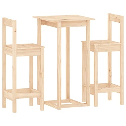 vidaXL 3-TLG. Bar-Set Massivholz Kiefer, Bistro-Set, Bartisch und Stühle, Barstuhl Holz, Möbel-Set, Barhocker Holz, Barstuhl Massivholz, Holztisch