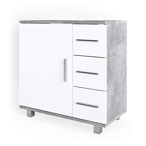 Vicco Waschbeckenunterschrank Ilias, Waschtischunterschrank mit Schubladen, Beton/Weiß, 60 x 60.8 cm