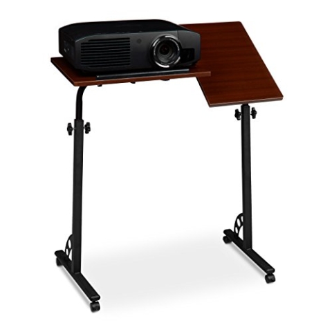 Relaxdays Laptoptisch groß höhenverstellbar H x B x T: 110 x 80 x 50 cm Mobiles Rednerpult mit Rollen zum Bremsen für Notebook mit Ablage für Beamer, große Laptops, Mäuse etc, Mahagoni (braun)