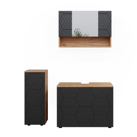 Vicco Badmöbel-Set Irma, Goldkraft Eiche/Anthrazit, 3 Teile, mit Schubladenschrank und Midischrank