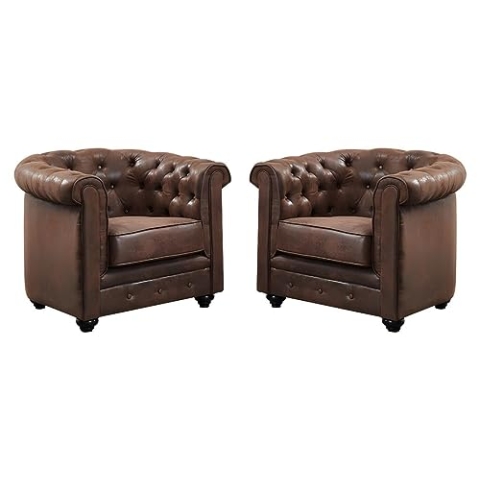 Vente-unique - Set mit 2 Chesterfield-Sesseln aus Mikrofaser in Antik-Lederoptik