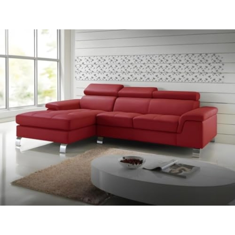 Vente-unique-Ecksofa Leder - Ecke Links - Rot - Mishima