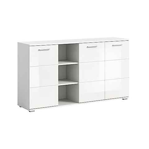 xonox.home X98A9903 Kommode 150x83x37 cm in weiß Nachbildung und weiß Hochglanz