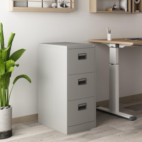 [en.casa] Schubladenschrank Rääkkylä Büroschrank mit 3 Schubladen Aktenschrank 103 x 45 x 62 cm Mehrzweckschrank Aufbewahrungsschrank abschließbar Stahl Grau