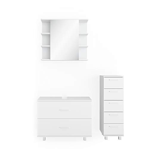 Vicco Badmöbel-Set Ilias, Badezimmerschrank-Set, Weiß, 3 Teile, mit Unterschrank 80 cm