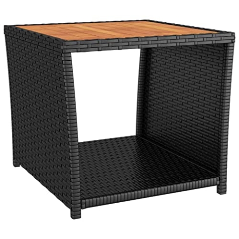 vidaXL Beistelltisch, Couchtisch mit Holzplatte, Wasserfest Sofatisch Tisch für Terrasse Garten, Kaffeetisch Teetisch, Schwarz Poly Rattan Akazienholz