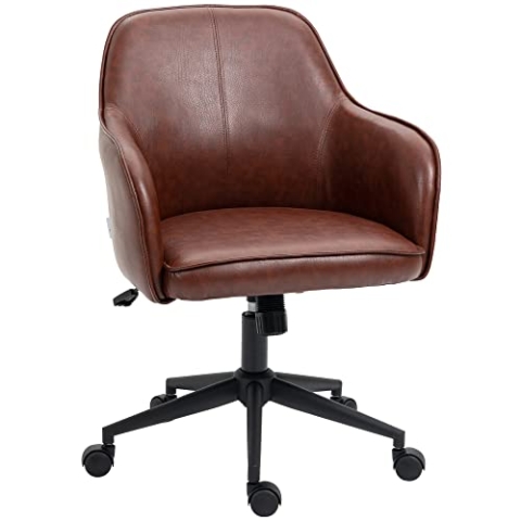 Vinsetto Bürostuhl mit Wippfunktion, Rollen, Schreibtischstuhl mit Kunstlederoptik, 83-91 cm Höhenverstellbarer Drehstuhl für Wohnzimmer, bis 120 kg Belastbar, Braun