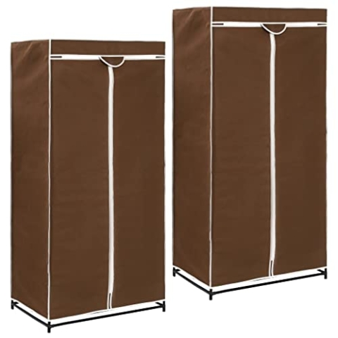 vidaXL 2X Kleiderschrank mit Reißverschlüssen Faltschrank Stoffschrank Campingschrank Garderobe Schrank Regal Garderobenschrank Braun 75x50x160cm