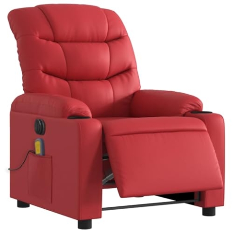 vidaXL Massagesessel Elektrisch, Sessel Verstellbare Rückenlehne Fußteil, Fernsehsessel Relaxsessel mit Liegefunktion, Liegesessel Polstersessel Ruhesessel, Rot Kunstleder