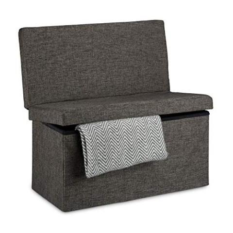 Relaxdays Faltbarer Sitzhocker mit Lehne L HBT 73 x 76 x 38 cm Sitzbank und stabiler Sitzcube als Fußablage Sitzwürfel aus Leinen als Aufbewahrungsbox Truhenbank mit Stauraum mit Deckel, braun