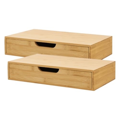 [en.casa] Wandregal 2er Set Bokn mit Schublade Bambus Schweberegal Hängeregal Wandablage Wandboard Nachttisch-Ablage 40 x 24 x 8 cm Wandschublade