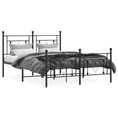 vidaXL Bettgestell, Bettrahmen mit Kopfteil Fußteil, Bett Gästebett mit Stauraum, Metallbett Doppelbett Schlafzimmerbett, Schwarz 140x200cm Metall