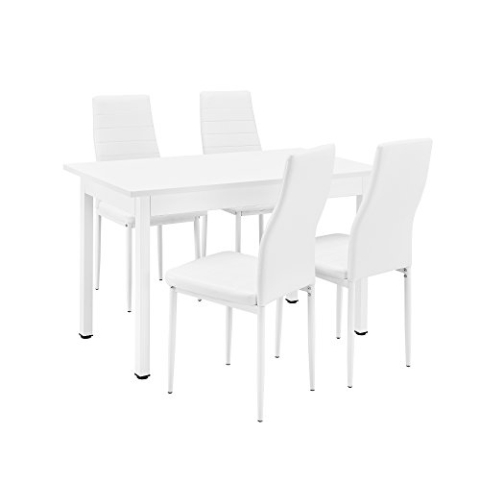 [en.casa] Esstisch Küchentisch Esszimmertisch 120x60cm mit 4 Stühlen weiß gepolstert Sitzgruppe im Sparpaket