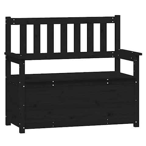 vidaXL Sitzbank mit Stauraum Truhenbank Holzbank Flurbank Truhe Bank Massivholzbank Sitztruhe Holztruhe Wohnzimmer Schwarz 112,5x51,5x96,5cm Massivholz Kiefer