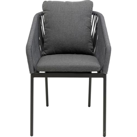 Kare Design Stuhl mit Armlehnen Cyprus, Grau, Gartenstuhl mit Kissen, Armlehnstuhl für Balkon, Garten, Terrasse, Aluminiumgestell, Polypropylen, 82x57x63 cm (HxBxT)