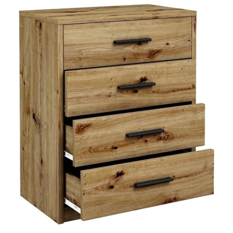 MATKAM Schubladen-Kommode Bodo 4S in moderner Optik, B60 x H75 x T35 cm, laminierte Möbelplatte, mit Rückwand, 4Schubfächer, Jede mit länglichem Griff zum Aufmachen (Artisan Eiche)